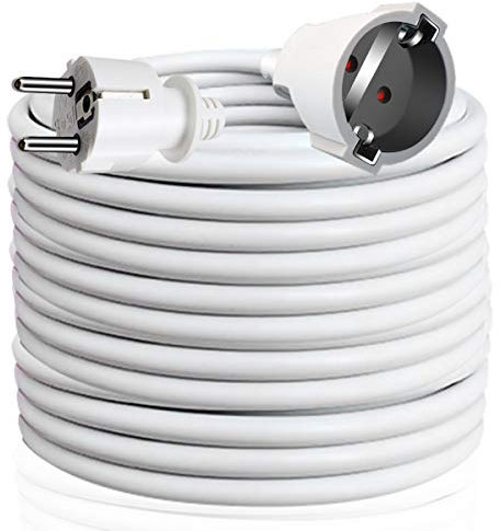 EXTRASTAR Cable Alargador de Corriente 15M, con Enchufe Protección, Potencia Máxima 3680W, 3G*1,5 mm², 230V, 16A, para Oficina, Hogar, Blanco