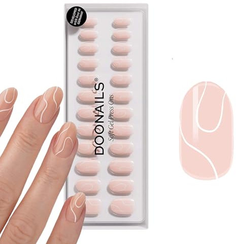 DOONAILS Soft Gel Press On Nails 30er Set White Swirl abgerundete Form Round Beige Weiß Nägel zum Aufkleben Full Cover in Salonqualität Fake nails soft gel medium Natürliches & angenehmes Tragegefühl