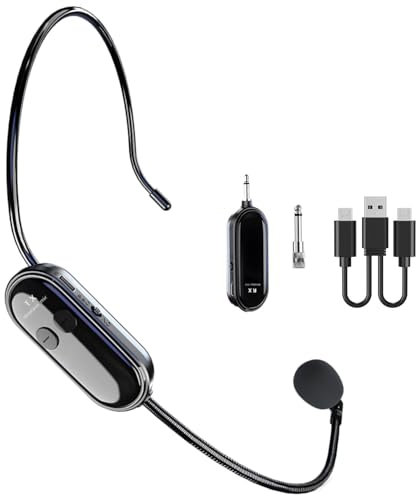 Micro Serre Tete Sans Fil,2.4G UHF Wireless Microphone,Transmission sans Fil de 165 Pieds Compatible avec 3,5 mm et 6,35mm,pour Conférence, Enseignement, Guide Touristique, etc