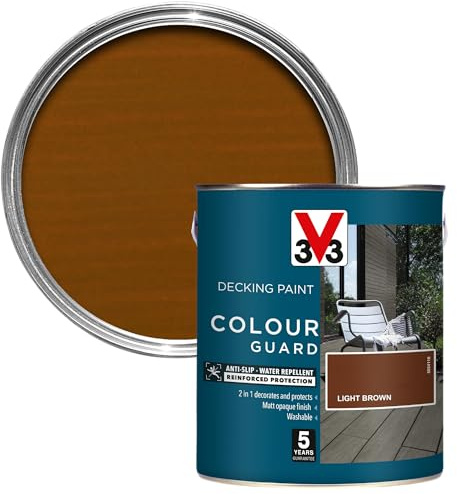 V33 Colour Guard Decking Paint - 5-Year Guarantee - Anti-Slip - UV-Resistant - Light Brown 2.5 Litres