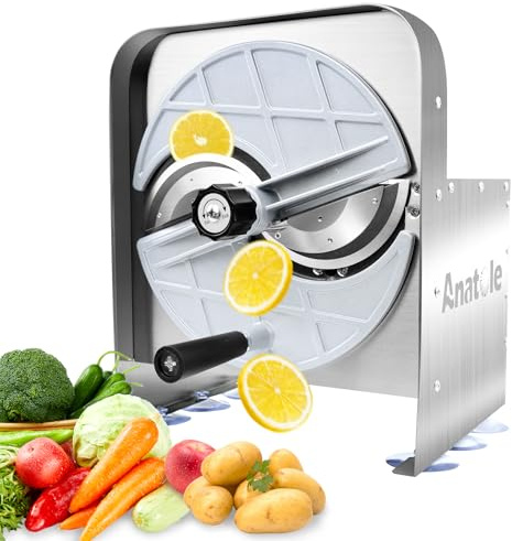 Anatole Gemüseschneider Gemüsehobel Gastronomie Edelstahl 0-10mm Einstellbar Zwiebel Tomate Kartoffel Chips Schneider Profi Obstschneider Manuell für Zitrone Orange Karotte Kohl
