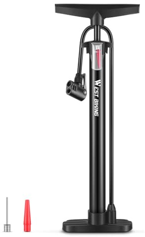 ZIMAOER Bomba de Aire 160 PSI, Bomba de Pie Universal para Válvulas Presta & Schrader, Mango en T Ergonómico, Manguera Flexible, con Boquillas para Bicicleta, Moto, Balones, Flotadores