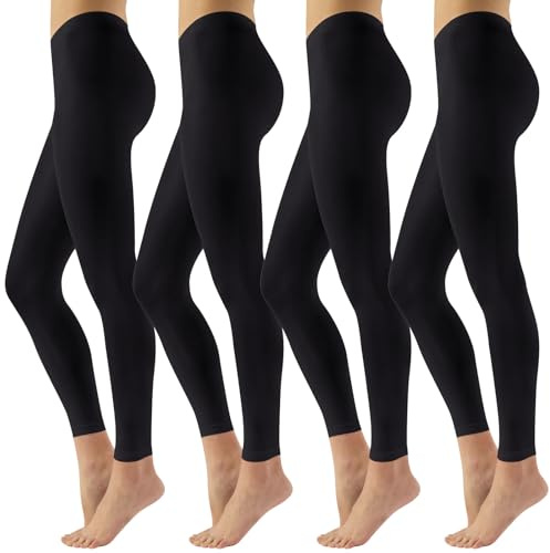 Lancry Lot de 4 paires de Collants sans pieds 80D pour femmes et filles, Collants de danse opaques en velours doux, Noir , XL