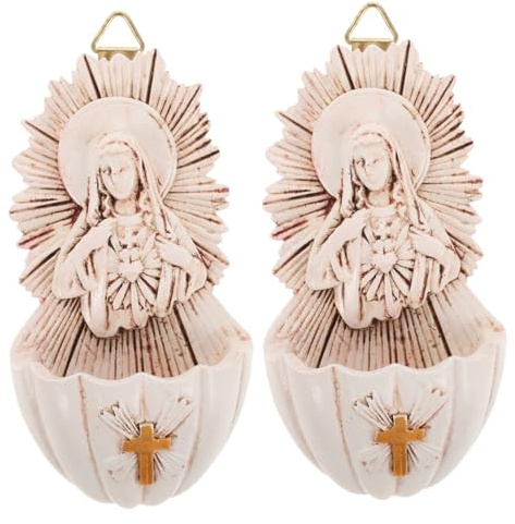 Cabilock 2pcs Room Decor Saint Holy Water Font () Large Religious Home Decor Blessed Holy Water Fonts for Home Our Basin Beige