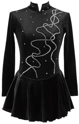 Robe De Patinage Artistique À Manches Longues For Filles, Tenue De Compétition, Robe De Patinage Sur Glace Faite Main For Femmes, Tenue De Performance(Noir,L)