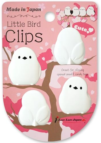 Sturdy & Cute Kawaii Little Bird Chip Clips, 1 Pack, 4 Clips, Made in Japan