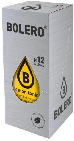 Bolero Drink Box 24 Tónica de Limón Lemon Tonic 9 g, Bebida Instantánea en Sobres Sin Azúcar, Baja en Calorías, para Mezclar con Agua