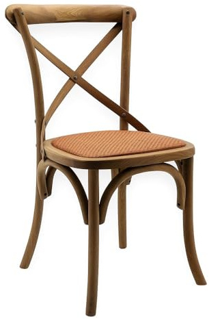 Modern & Stylish Hand Finished Cross Back Oak Wooden Cafe Chair - Exclusive Rattan Seat Office Furniture for Home, Dining, Cafe, and Office (Brown)
