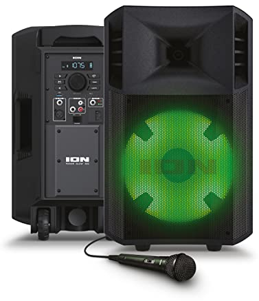 ION Audio Power Glow – 300-Watt Bluetooth-Lautsprecher mit Karaoke-Mikrofon, Lichtern, Multikanal-Mixer und wiederaufladbarer Batterie