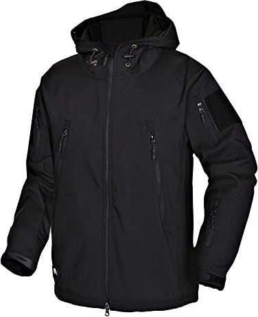Kelmon Veste softshell pour hommes Veste militaire imperméable en polaire chaude Veste tactique Veste extérieure chaude Veste fonctionnelle coupe-vent avec plusieurs poches Capuchon Vestes ，Black 3XL
