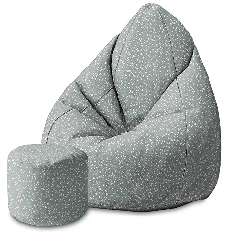DreamRoots Bean Bag 80x80x120cm - Sitzsack mit Lehne und Hocker und Bezug - Sitzkissen Boden - Chill Bubibag - Sitzsack mit Füllung - Erwachsene mit Füllung M-Lichtblum1
