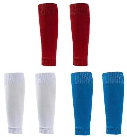 JIHUOO 3 Pairs Football Sock Sleeves Soccer Shin Guard Sleeves Soccer Leg Sleeves Basketball Calf Sleeves Compatible with Grip Socks for Men Boys White Red and Blue