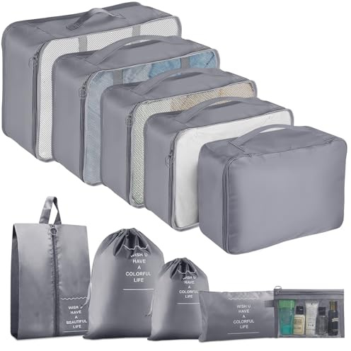 Packing Cubes for Suitcases, 10 pcs Travel Organiser Packing Bags for Clothes Shoes Toiletries Travel Luggage Organizers Storage Bags