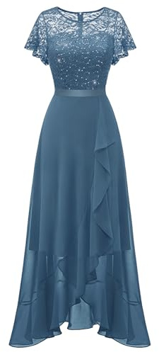 Berylove Women Sequin Formal Long Cocktail Dress Wedding Guest Greyblue XL