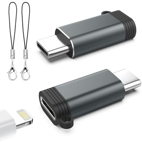 TiMOVO Lightning auf USB C Adapter,2 Pack Lightning Buchse auf USB C Stecker Adapter,Anti-verloren Kabel für iPhone 15/16 Pro Max Plus/iPad,Schnellladung/Datenübertragung, Nicht für Audio/OTG-Grau