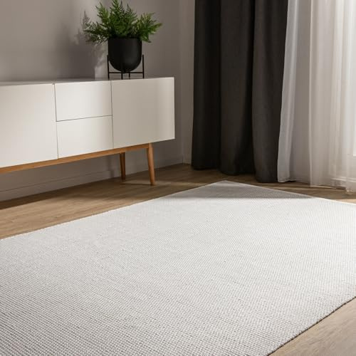 benuta Basic handgewebter Baumwollteppich Ron - Weiß 140x200 cm - Handwebteppich aus 100% Baumwolle - Style: Uni, Minimalistisch, Natural Living - Pflegeleicht für Wohnzimmer Schlafzimmer