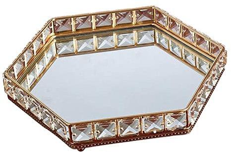 Bandeja de cristal para perfume, bandeja decorativa para maquillaje, bandeja organizadora de joyas con espejo, tipo 4