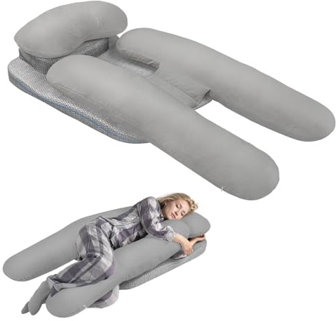 strusery Almohada para dormir de lado para dolor de cuello y hombros, diseño ergonómico en forma de H con agujero para el brazo + almohada de cuña de espuma, funda extraíble (gris)