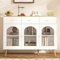 Azkoeesy Sideboard 120 cm, Küchenschrank mit 3 Schubladen und 3 Glastüren, Holzoptik Tischplatte, Glasvitrine Buffet Badezimmerschrank, weiß