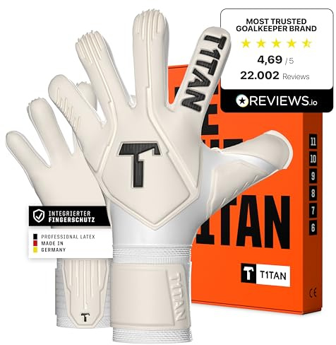 T1TAN Legend White-out Guantes de Portero para Entrenamiento y Partido, niños y Adultos, Guantes Profesionales, con protección para los Dedos, Talla 9