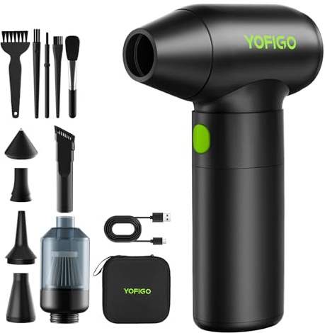 YOFIGO Compressed Air Duster - 150000RPM Electric Air Duster, 3-Speed Adjustable PC Cleaner, 4400mAh Rechargeable Cordless Air Blower, Alternative to Canned Air for Keyboard, Electronics, Camera