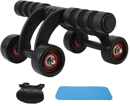Rodillo abdominal de 4 ruedas, rodillo abdominal antideslizante de rebote automático con almohadilla de rodillas y placa de freno, rodillo ergonómico para ejercicio en casa, gimnasio, viajes