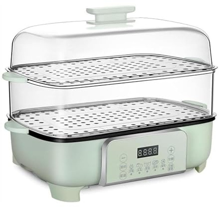 Vaporiera elettrica per alimenti, vaporiera a 3 livelli, vaporiera elettrica per verdure con capacità di 26 L, ciclo di vapore a 360°, design a 3 livelli smontabili, timer di 12 ore, potenza di 1