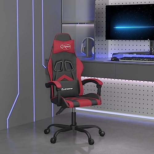 Ordellia Silla de gaming de piel sintética negra y burdeos con ajuste de altura, función basculante y rotación de 360 grados, silla de oficina ergonómica para sala de ordenador, estudio y deportes