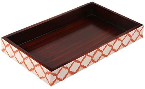 Handicrafts Home 10x6 Vanity Tray for Bathroom Countertop, Moroccan Bone Inlay Decorative Organizer Tray for Perfume, Jewelry, Cosmetics & Dresser Decor, Rectangular Catchall Tray, White Red
