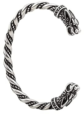 HAQUIL Silver Plated Stainless Steel Viking Arm Ring Geki and Freki Wolf Head Cuff Bracelet for Men, Viking Jewelry Gift (AD)