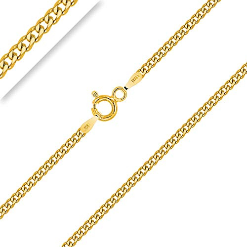 PLANETYS - Chaîne Maille Gourmette Plate Diamantée Argent 925/1000 Plaqué Or Jaune 18 Carats Largeur 2 mm 55 cm
