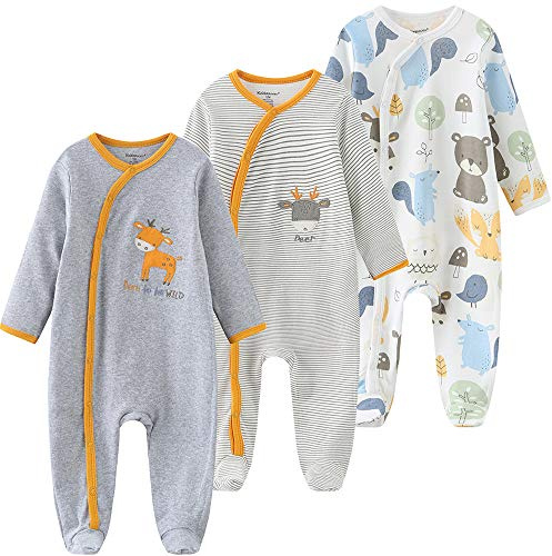 Kiddiezoom Baby Boys Lot de 3 bodies à manches courtes bio