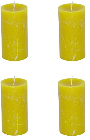 Stumpljus Rustic set om 4 – blockljus, ljus, ljus, adventskrans, advent – inget sot – brinntid: 60 timmar. - många färger – 7 x 13 cm (gul)