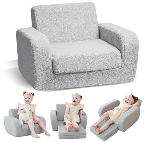 KidBloom 3-in-1 Toddler Couch, Toddler Chairs Comfy 1-3 Years Old, Kids Couch Bed Fold Out, Gifts for 1 2 Year Old Girls Boys