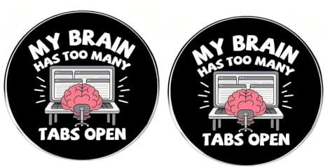 2 pines esmaltados abiertos con texto en inglés My Brain Has Too Many Tabs, alfileres de solapa con humor y divertido desorden cerebral, insignias de aleación de metal para amigos, familiares y