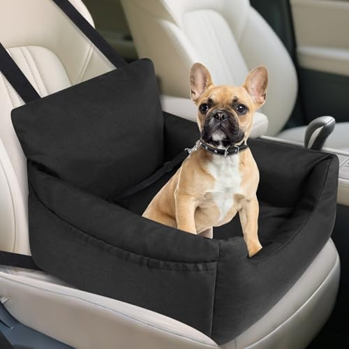 Ezvsevuo Siege Auto Chien Petite Taille, 54x52x35cm - Panier Chien Voiture en Tissu Oxford avec Coussin Détachable et Lavable, Laisse de Sécurité à Clip, Sac de Rangement, Noir