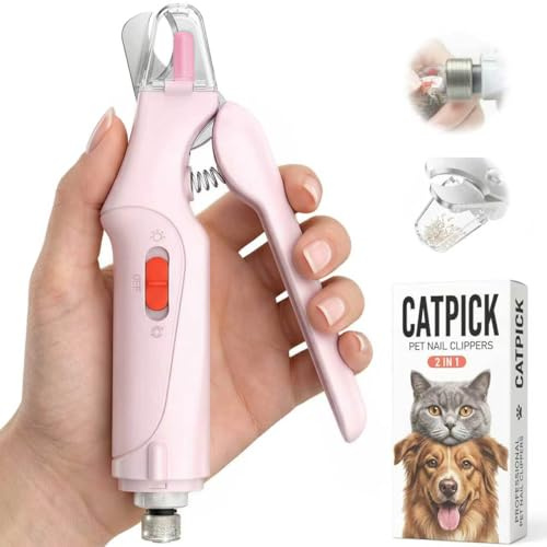 CATPICK Cortaúñas 2 en 1 para gatos y cortaúñas para perros grandes, medianos y pequeños, cortador de garras de gatos, sensor rápido y protector de seguridad, recargable por USB, con 2 luces LED