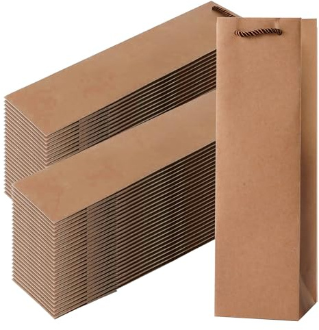 Woobroo 20 PCS Wine Gift Bags, DIY Kraft Paper Wine Storage Bag with Handles for Christmas, Halloween, Parties and Weddings, Brown