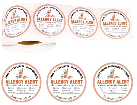 500pz Adesivi Allergeni Alimentari, Adesivi Rotondi Avvertenza Sulle Allergie Contenenti Sei Allergeni Comuni Adatti Cucine Feste Ristoranti e l'Etichettatura Della Sicurezza Alimentare.