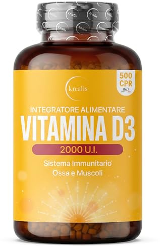 Vitamina D3 2000 UI – MAXI Formato 500 Micro-Compresse, Integratore di Vitamina D Colecalciferolo Pura Alto Dosaggio, Supporto per il Sistema Immunitario, Ossa e Muscoli.