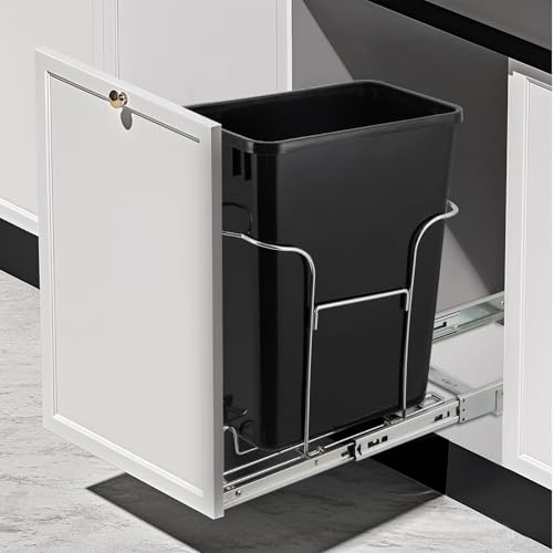 Garvee Cubo De Basura Extraíble Para Armario Bajo Fregadero – Cierre Suave y Guías Resistentes – Kit De Montaje Fácil Para Cocina – Compatible Con Armarios De Mínimo 27x48cm – Capacidad 30L (Sin Cubo)