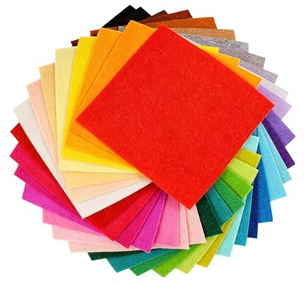 Colored Squares Felt Fabric for DIY Crafts, 40 Pcs 10x 10cm