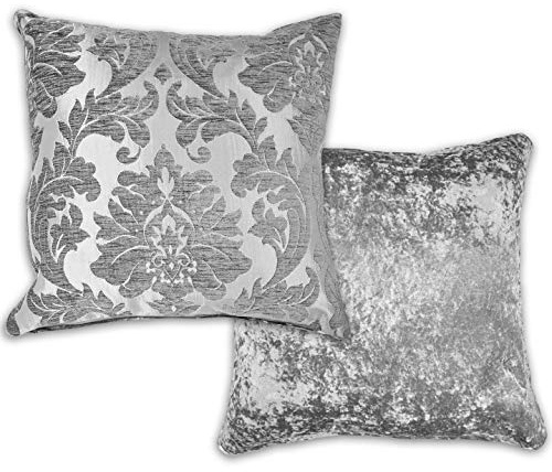 Emma Barclay Damask - Luxury Chenille Jacquard Cushion Cover in Silver - 17x17 (43x43cm)