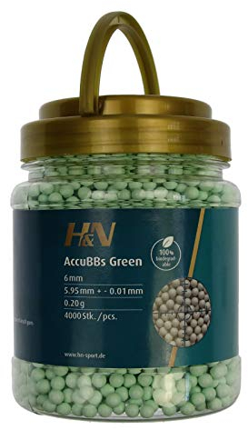 H&N Sport AccuBBs 0,20g Bio BBS 6mm – 4000 Stück grün – Airsoft Kugeln biologisch abbaubar – Softair Munition für AEG GBB Sniper Pistole Gewehr – präzise & poliert