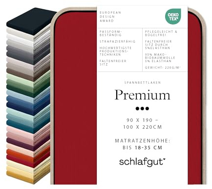 Schlafgut Premium Spannbettlaken 95% Mako Bio Baumwolle & 5% Elasthan Made in Green by Oeko Tex (90x190cm bis 100x220cm Matratzenhöhe von 18 bis 35 cm, Red Deep)