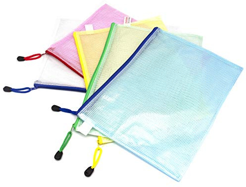 5 Pcs Plastic A4 Folder File Zip Bags - Extra Thick Mesh Document Zipper Bags for Offices, Home, Travel, School Supplies