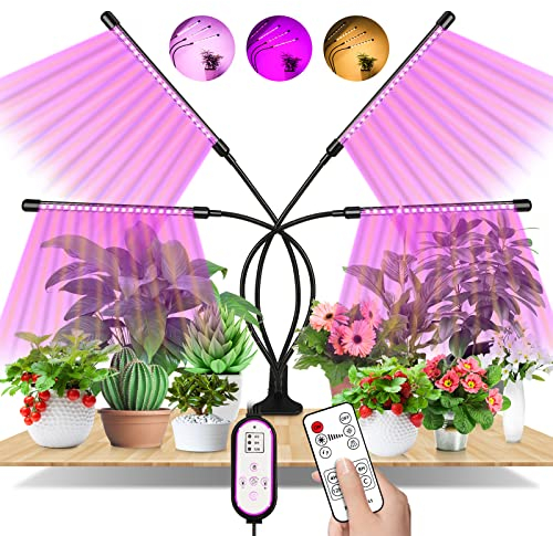 EWEIMA 80 LEDs Lampe de Croissance à 360° Éclairage Horticole Avec, 4 Têtes Lampe Croissance Spectre Complet Avec Chronométrage AUTO - ON/OFF 4H / 8H / 12H