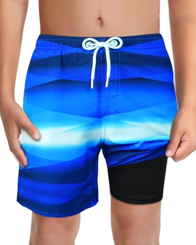 LUCOWEE Badbyxor för pojkar mjukt kompressionsfoder no-Chafing badshorts snabbtorkande ljus UPF 50+ kvalitetsbaddräkt, Silverfoder, 10-12