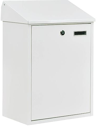 COSTWAY Wall Mounted Mailbox with Large Spaces, Lockable Letterbox with Cover & 2 Keys, Weather Resistant Postbox, Easy to Assemble, Premium Galvanized Steel (White)