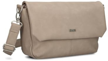Zwei Damen Handtasche Mademoiselle.M M60 Umhängetasche 3 Liter breite Crossbody-Bag Magnetklappe Reißverschluss inklusive Schlüsselband klassisch-elegante Abendtasche (nubuk-cappuccino)